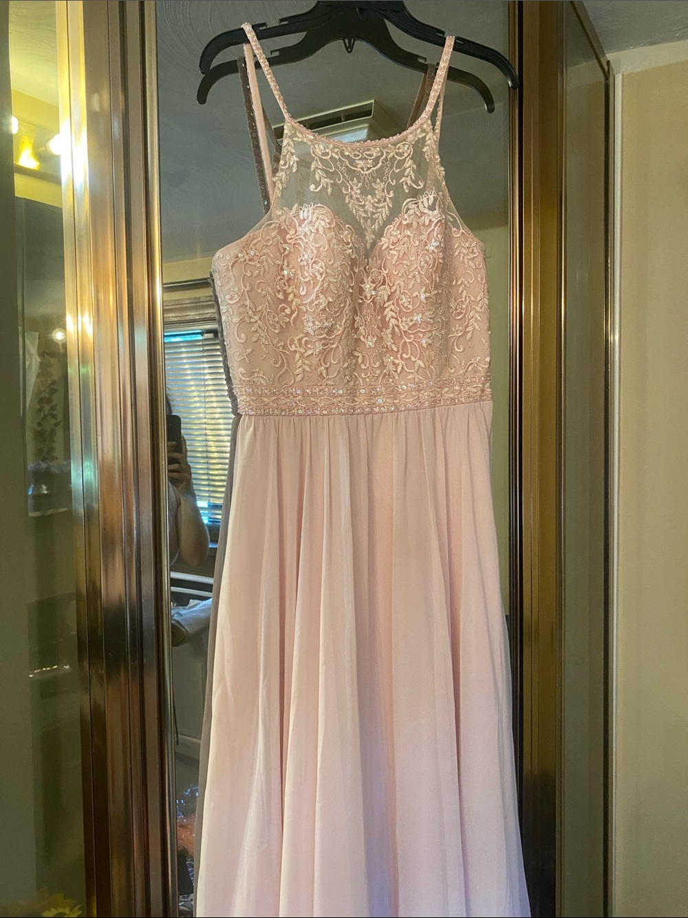 Mori Lee Blush Pink Embroidered Chiffon Prom Dress